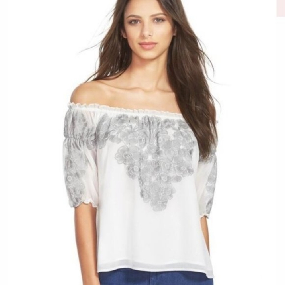 For Love & Lemons Sicily Off Shoulder Top Embroidered Boho Womens Size Small
